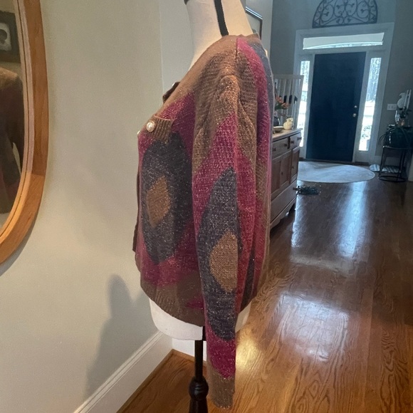 SHEIN Cardigan Size Large Pretty Button Detail Brien Pink Blue Pattern Shimmer - Picture 2 of 11